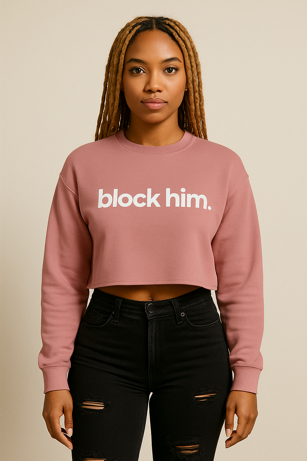 BLOCK HIM CROP SWTSHRT