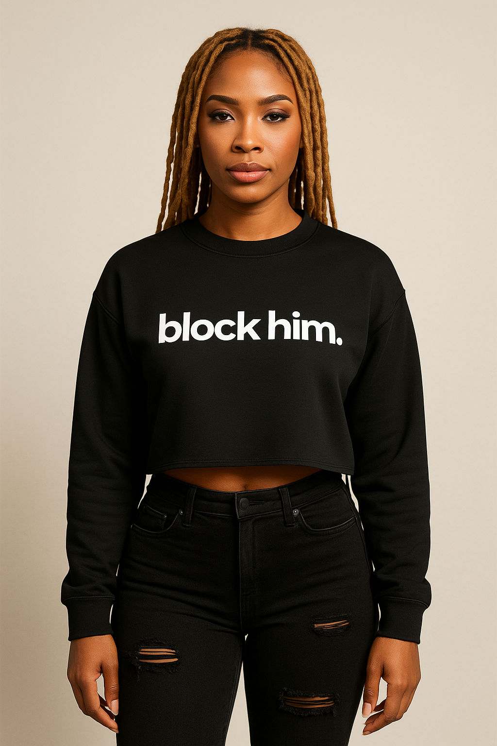 BLOCK HIM CROP SWTSHRT