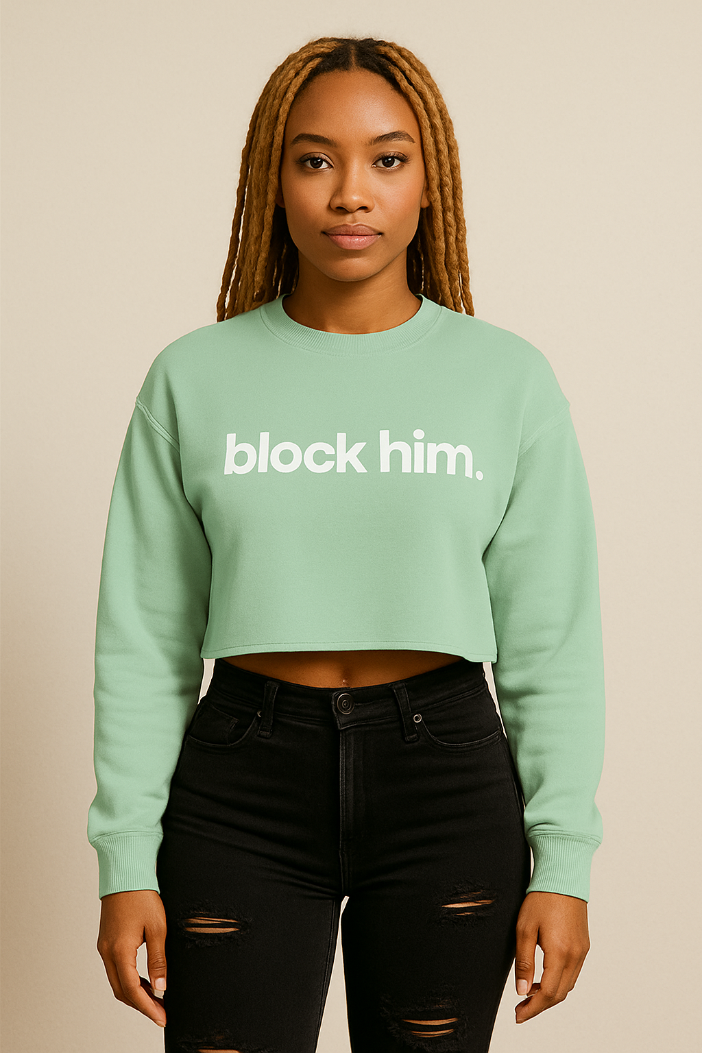 BLOCK HIM CROP SWTSHRT